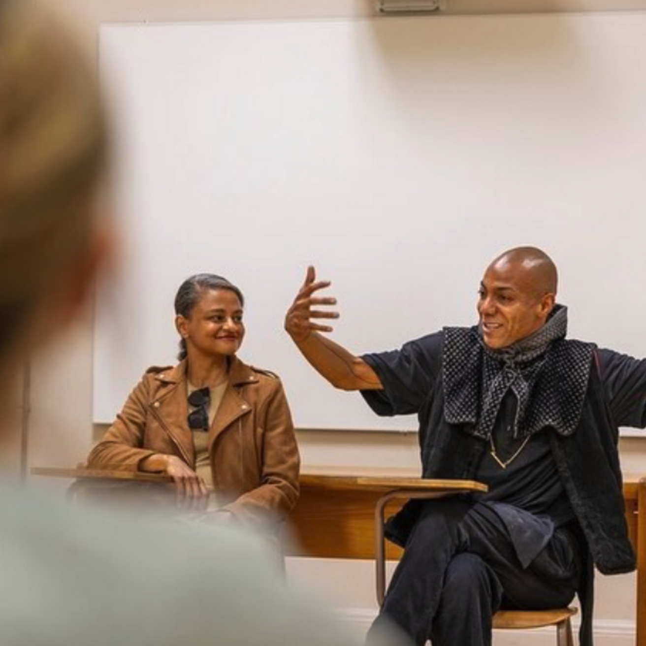 Shamel Pitts and Mirelle Martins teaching a class in Halsey Hall, Fall 2024