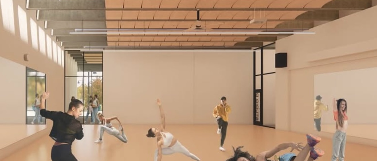 artists rendering of the interior of the new PAX building, which will become home for the Department of Dance