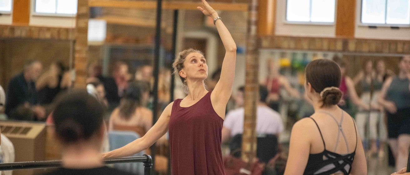 Professor Kristin Marrs teaching in a ballet class in Halsey Hall