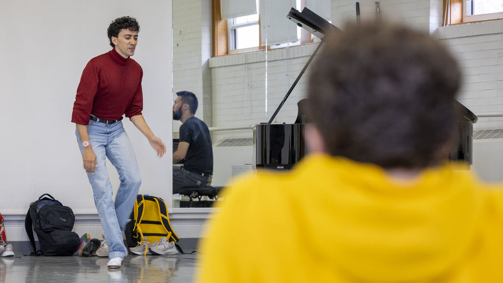 Caleb Teicher and Conrad Tao instructing Dance students in Halsey Hall