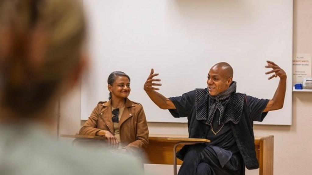 Shamel Pitts and Mirelle Martins teaching a class in Halsey Hall, Fall 2024